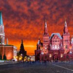 Red Square, Moscow Kremlin at sunset. Moscow, Russia